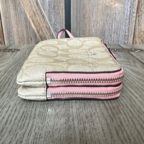 Coach Wristlet Wallet Double Zip Coated Canvas Light Khaki/Blush Bubblegum - Picture 5 of 14